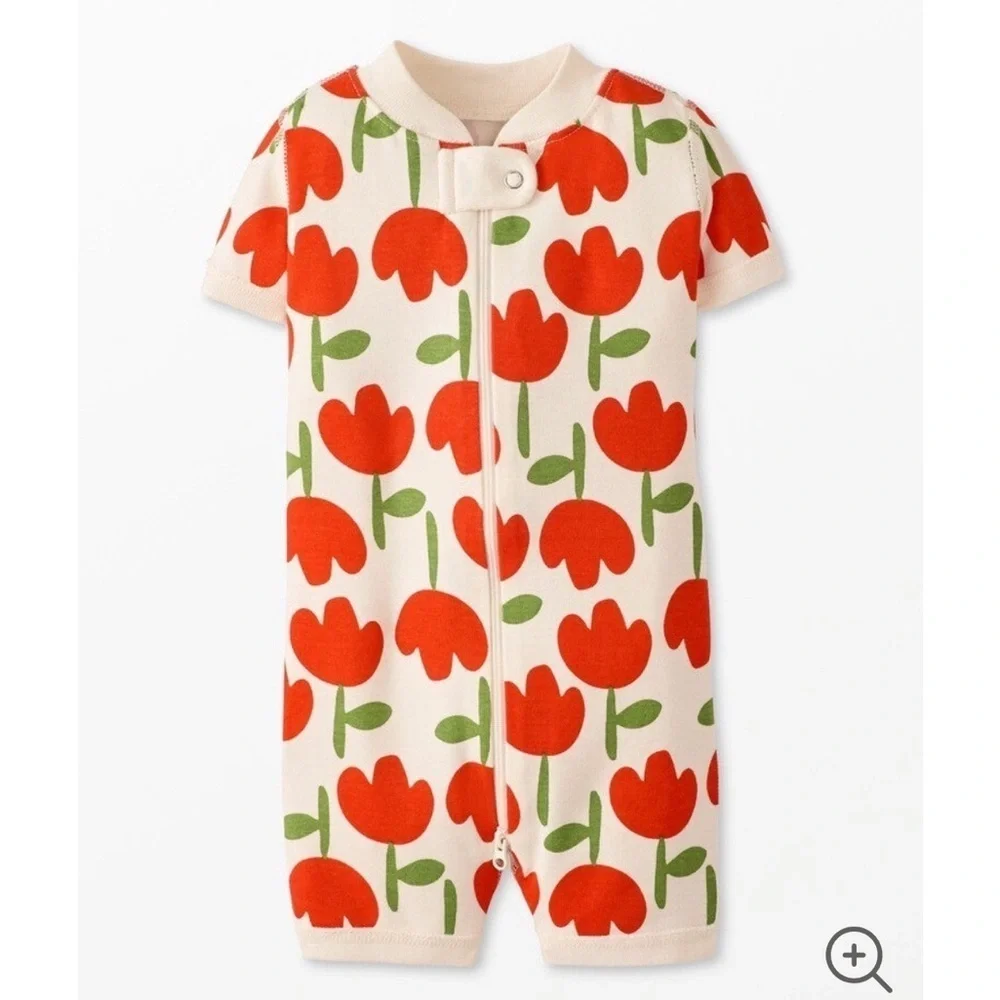 Floral Baby Romper with Red Tulips Hanna Anderson